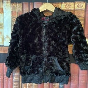 Girls Rule Faux Fur black zip up hoodie hooded‎